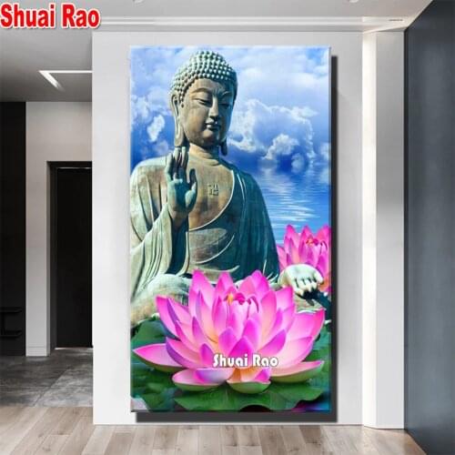 30x60cm Lotus Buddha Full Square/Round Drill Diamond Painting Cross Stitch Embroidery Religion Rhinestone Mosaic Decor Gift