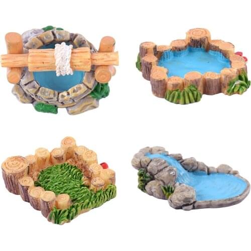3D Creative Natural Microlandschaft Ornament Wood Pile Lawn Mountain Water Pool Well Fairy Garden Plant House Home Gift