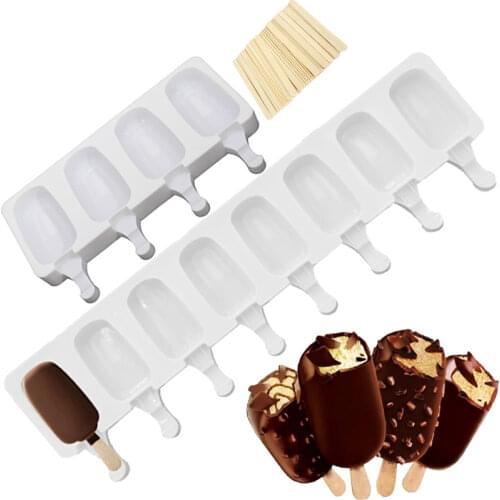 4/8 Cell Silicone Ice Cream Mold Popsicle DIY Homemade Molds with Wooden Sticks Ice Freezer Juice Barrel Maker Mould
