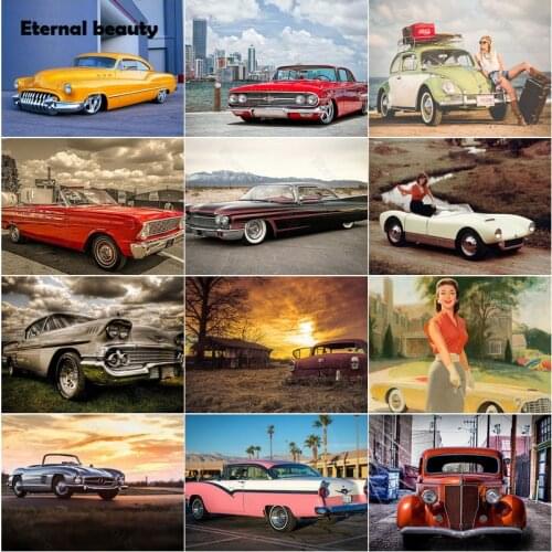 5D Diy Diamond Painting Ford Cars Diamond Mosaic Cross Stitch Kits Woman On The Car Vintage Home Decor Needlework Rhinestones