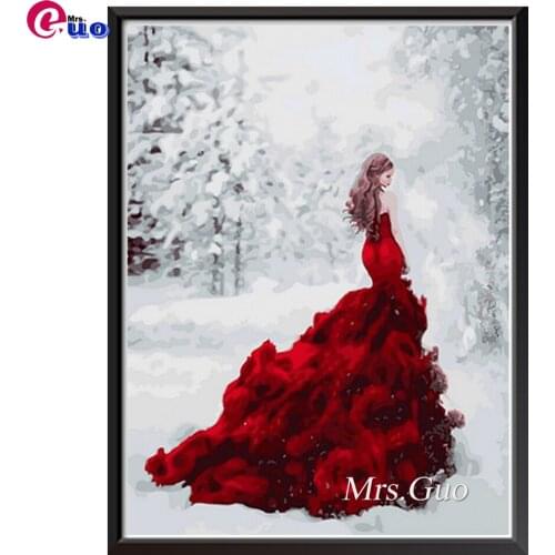 5D DIY Diamond Painting Painted Snowfield Long Skirt Women Embroidery Diamond Mosaic Diamond Cross Stitch Embroidery Decoration
