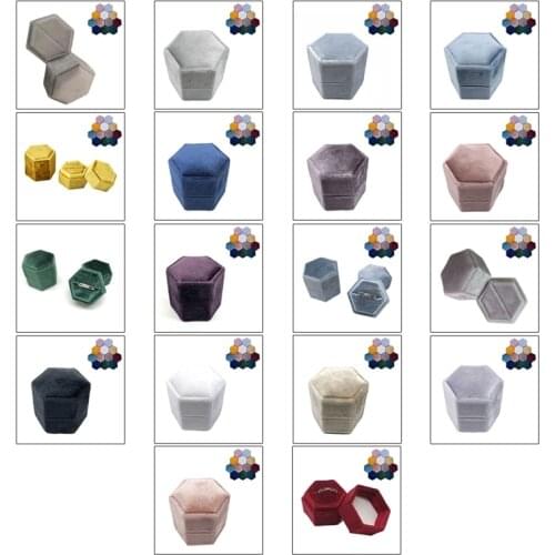 Velvet Single Ring Box Hexagon Valentines Day Ring Box with Detachable Lid