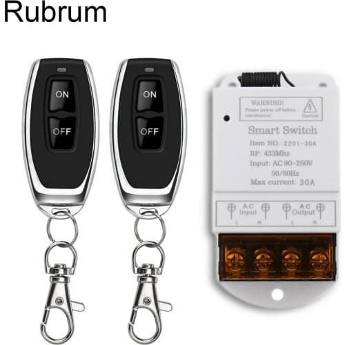 Rubrum 433MHz Wireless Remote Switch AC 110V 220V 30A 1CH RF Relay Receiver On/Off Button Remote Control Switches For Pump Light