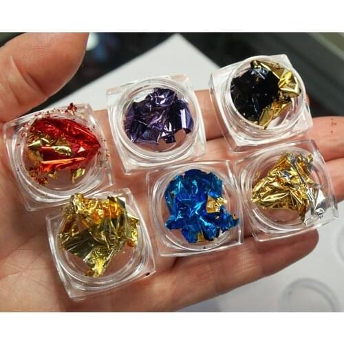 6 Jars/12 Jars FOIL FLAKES For NAILS Gift Set Of 6 Assorted Foils Ready To Gift Foil Flakes For Craft Nail Glitter ,HG5454