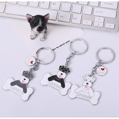 Fashion Schnauzer key ring car keychain black and white gray metal keychain animal metal charm mens jewelry couple gift