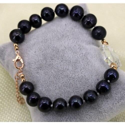 High grade natural black freshwater cultured pearl 9-10mm approx round beads beaded strand bracelets diy jewelry 7.5inch B2912