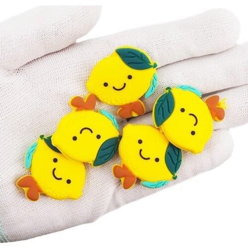 Chenkai 10PCS Silicone Lemon Beads Baby Chewing Pendant Nursing Sensory Teething Pacifier DIY Necklace Chain Accessories Toys