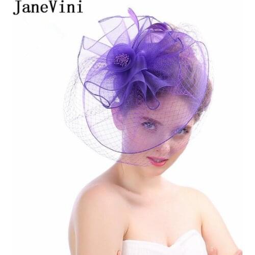 JaneVini Elegant Princess Womens Wedding Hat Holiday Fascinator Cocktail Hats French Face Veil Hair Pin Fascinators For Weddings
