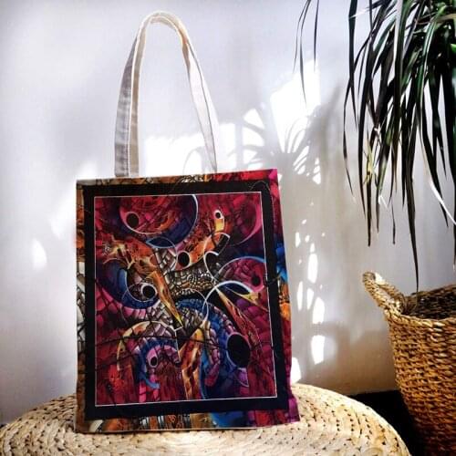 Ethnic Canvas Bag Large-capacity Canvas Shoulder Bag Vogue Female Bags Retro Abstract Reusable Women Shopping Bags Storage Bag