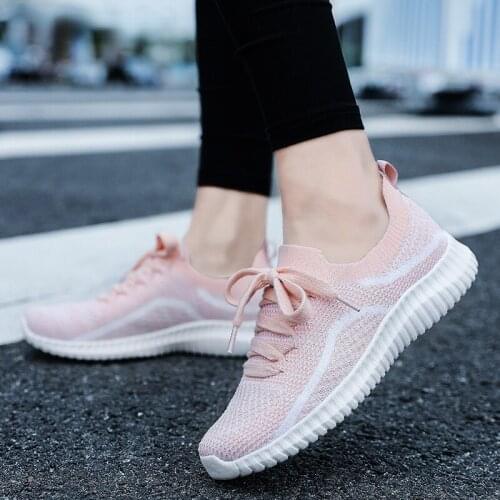 Women Shoes Fashion Sneakers Female Knit Mesh Woman Breathable Couple Sports Shoes Lady Lace Up Trainers Outdoor Casual Footwear