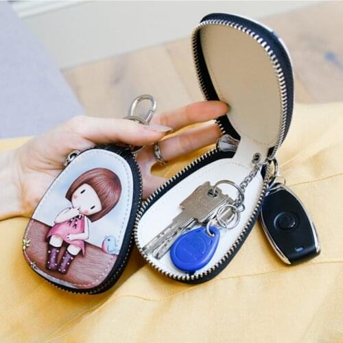 Fashion Cartoon Women Key Bag Girl students Leather Key Wallets Key Case for Car Key Chains Cover New Lovely zipper Key holder