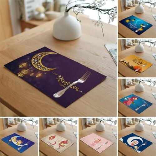 Muslim Ramadan Decoration For Home EID Linen Mats Eid Mubarak Decoration Muslim Mosque Decorative Supplies Baby Shower Decor Mat