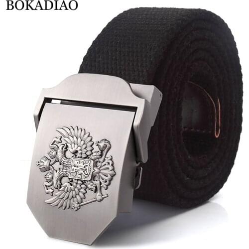 BOKADIAO Men&Women Military Canvas belt Russian National Emblem Metal buckle jeans belt Army tactical belts for Men strap male