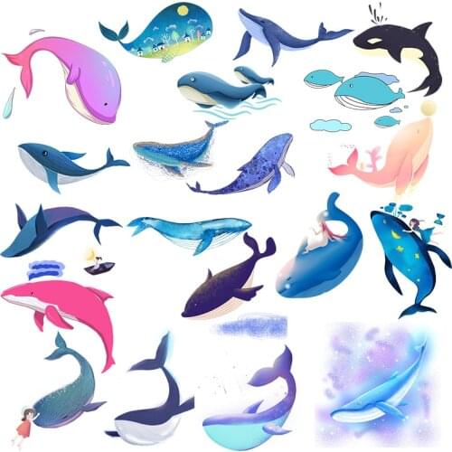 Ocean Dolphin Whale Patch Applique Iron-On Tansfers For Clothing Stickers Heat Thermal Transfer Patches For Clothes Washable