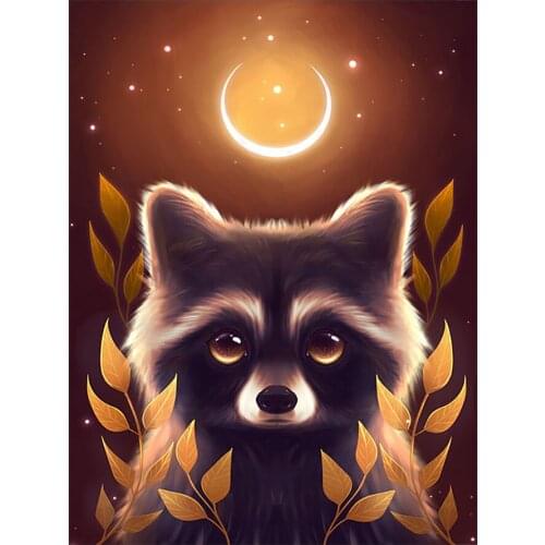 Night Baby Raccoon Branch Animal Diamond Painting Cartoon Round Full Drill DIY Needlework Mosaic Embroidery 5D Cross Stitch