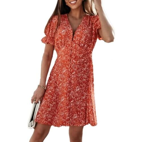 Summer Women Dress Deep V Neck Waist Tight Short Sleeve Buttons Printed A-line Dress for Office Women Clothing Black xxl