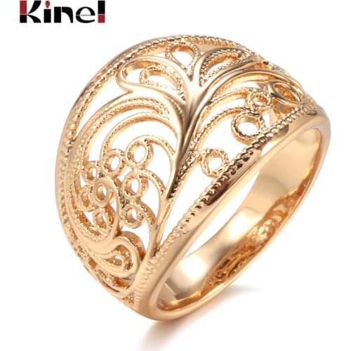 Kinel Hot Trendy Unique Women Rings 585 Rose Gold Hollow Pattern Romantic Wedding Rings Unusual Fashion Jewelry Party Gift