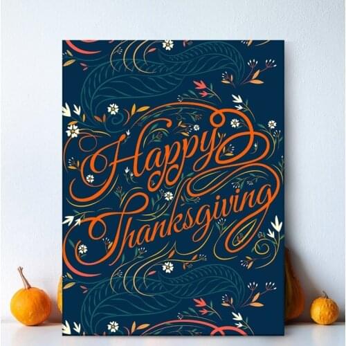 Happy Thanksgiving Holiday Home Decoration Poster Modern Style Small Flower Background Print Wall Art Canvas Painting Picture