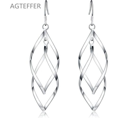 AGTEFFER 925 Sterling Silver Rhombus Drop Earrings For Women Best Gift Wedding Engagement Jewelry
