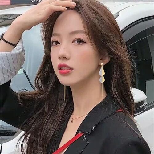 Korean Geometric Multi-layer Earrings Temperament Rhombus Matte Fashion Wild Long Tassel Inlaid Rhinestone Personality Earrings