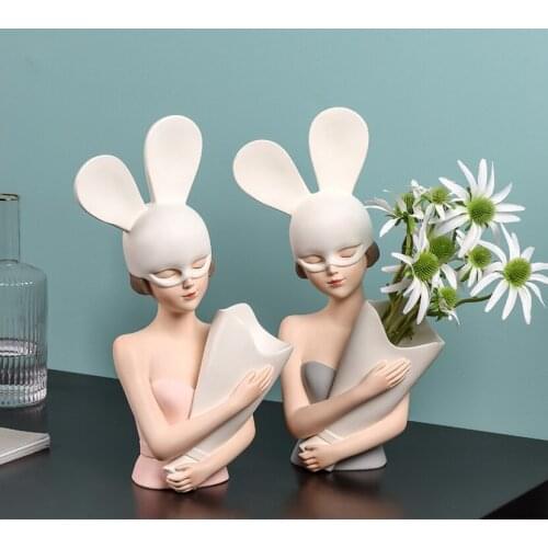 Modern Bunny Girl Resin Vase Ornaments Coffee Table Store Club Furnishing Crafts Home Livingroom Desktop Figurines Accessries