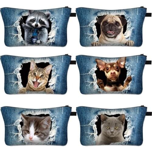 Funny Cat Dog Head Cosmetic Bags Women Makeup Bags Kitten Puppy Cosmetic Cases Girls Casual Organizer Travel Bags For Gift