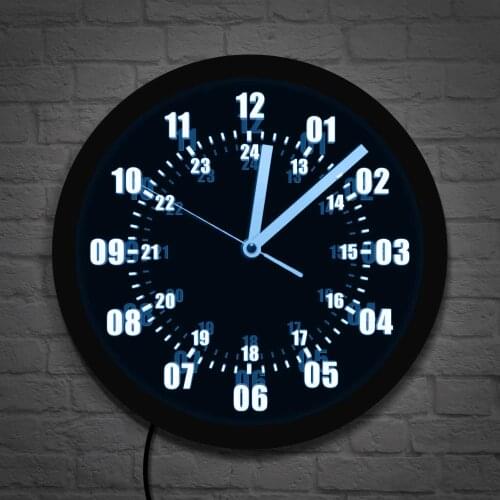 Military Time 24 Hours Wall Clock with LED Backlight Military World Time Zone Amateur Display Neon LED Wall Clock Soldier Gift