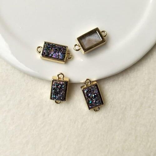 10pcs rectangle colourful Druzy Agat e Geode Druzy Pendants Gold color Titanium Druzy charms Connector with Double Bails CT68