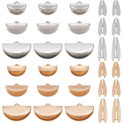 120Pcs Half Round Ribbon Crimp Cord Ends Platinum Gold Fan Shape Fastener Clasps for Bookmark Jewelry Making