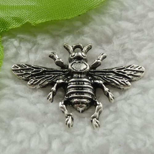 140 pieces antique silver bee charms 32x24mm #898