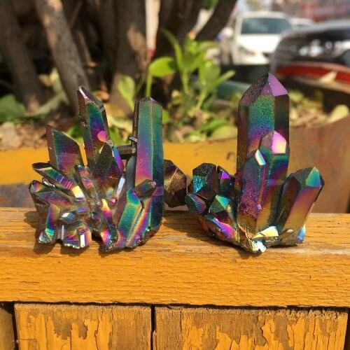 2pcs natural metal colour aura angel crystal cluster Titanium coating quartz angel cluster healing 60g