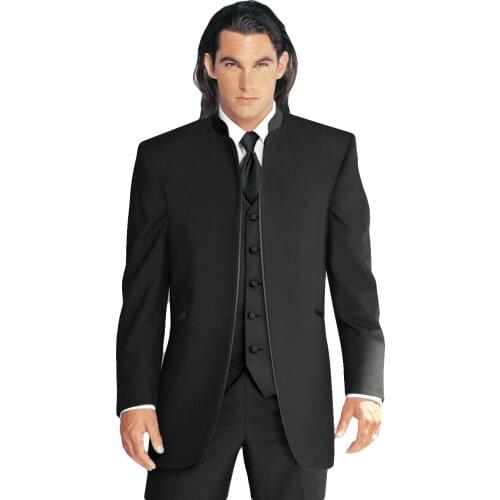 2021 Classic Black Stand Collar Men Suit Custom Made Wedding Suits For Men Groom Groomsmen 3 Piece Suit Slim Fit Terno Masculino