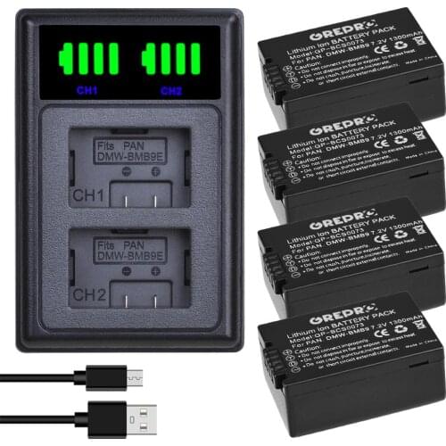 4Pcs DMW-BMB9 1300mAh DMW BMB9 BMB9E Battery + Type-c LED Charger for Lumix DMC FZ40K FZ45K FZ47K FZ48K FZ60 FZ70 FZ80 FZ100K