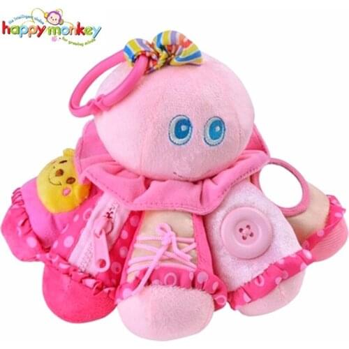 4Pcs/Lot Pink Baby Plush Animal Doll Octopus Rattle Crib Hanging Developmental Soft Toy Teaching Kids To Take Up Clothes Toys