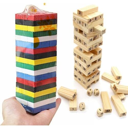 54PCS/set Wooden Tower Building Blocks Toy Rainbow Domino Stacker Board Game Folds High Montessori Educational Children Toys