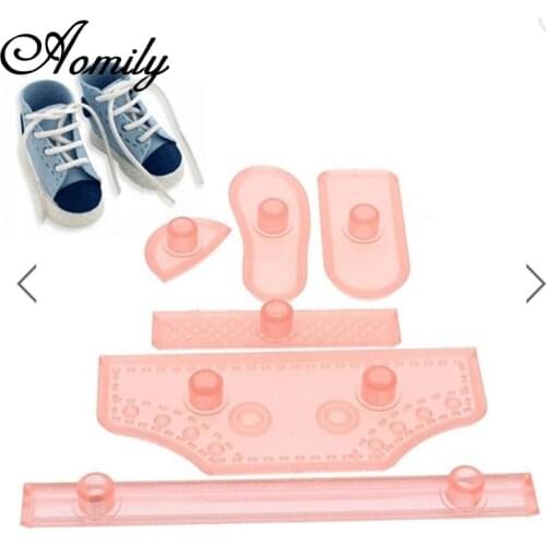 Aomily 6pcs/Set Sports Shoes Shaped Fondant Cake Mold Decorating DIY Plastic Cutter Create Boot Shoes Sugarpaste Craft Gift