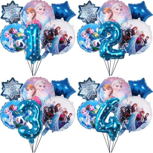 6Pcs Disney Frozen Princess Elsa Balloons Tableware Baby Shower Birthday Party Decoration Balloons Toy Decoration Birthday Girl