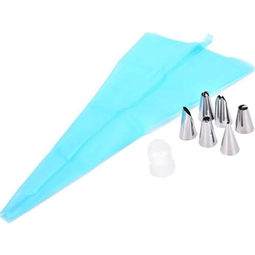 8 PCS/Set Silicone Cream Pastry Bag + 6 Stainless Steel Icing Piping Nozzle Set DIY Cake Decorating Tips Set Baking Utensils