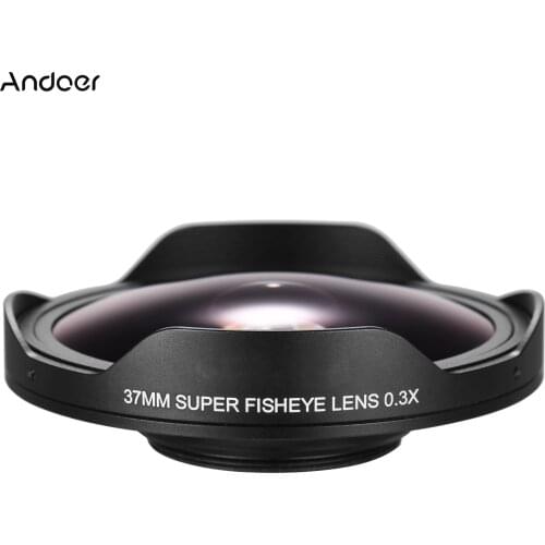 Andoer 37MM 0.3X HD Ultra Wide Angle Fisheye Lens camera lens with Hood Replacement for Camcorders