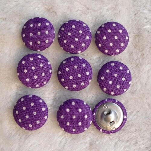 Free shipping 100pcs/lot 20mm 2cm violet polka dot print cloth cover button cloth covered buttons component with shank E209