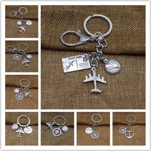Glamour Keychain Airplane Passport Pendant Keychain with Earth Travel Friendship Jewelry Gift Keychain