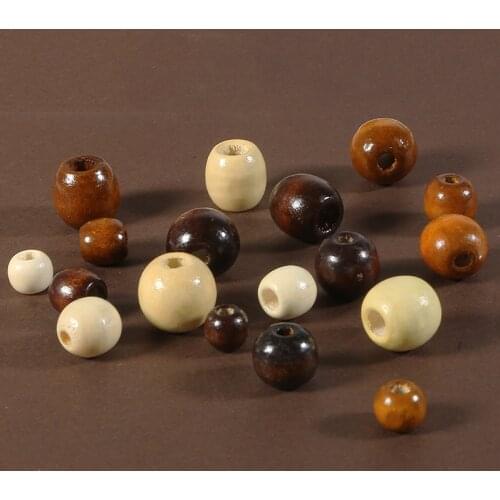 50pcs/lot Multi-Size Big Hole Natural Wooden Beads 3 Colors Round Loose Spacer Beads For DIY Bracelets Jewelry Making Accessorie