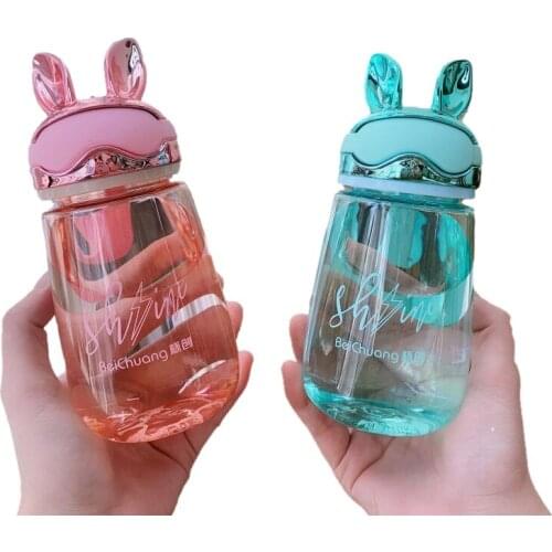 Cute Girl Bottle Water Cup Sports Fruit Lemon Juice Drinking Bottle Tour Kids Fashion Drinking Plastic Water Bottles 450ml/600ml