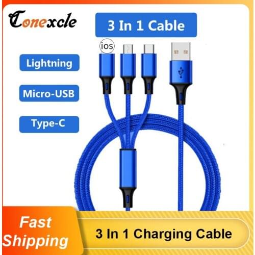 Conexcle 3 in1 USB Cable for iPhone Fast Charger Charging Cable for Micro USB Phone Type C Xiaomi Huawei Samsung Charger Wire