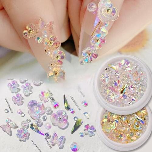 Holographic Faux Crystal Flower Butterfly Nail Art Decorations Manicure Ornament