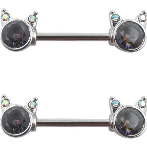 JHJT 2PCS Cute Nipple Rings 14G 316L Surgical Stainless Steel Cat Nipple Barbell Body Piercing Nipple Jewelry
