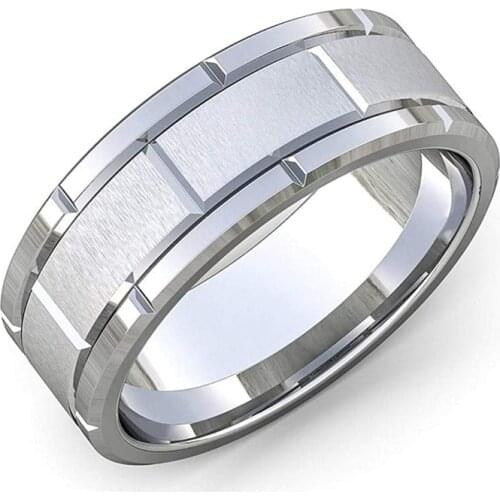 8mm Stainless Steel Women Ring Silver Color Brick Pattern Grooved Matte Brushed Ring Mens Wedding Bands Accessories