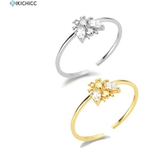 Kikichicc 925 Sterling Silver Bee Zircon Adjustable Simple Tiny Small Finger Resizable Rings Jewelry 2020 Rock Punk Fashion Jewe