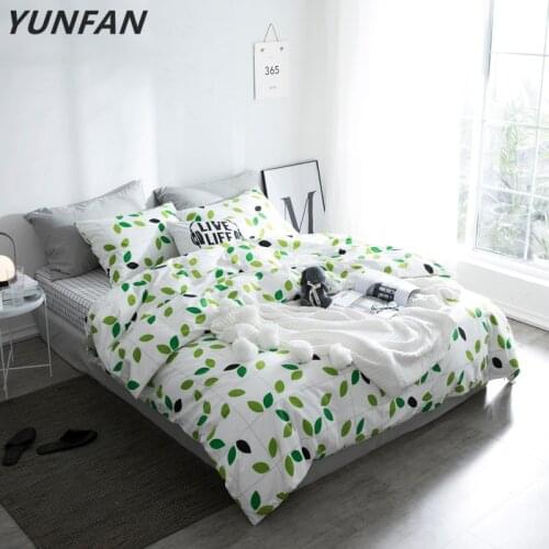 100% Cotton white green Duvet Cover Set Bed Linen Bed covers Bedding Set Bed Sheets 4 pcs Leaf Plaid bedclothes Home textiles