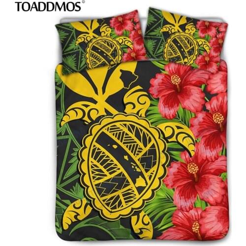 TOADDMOS Duvet Cover Hawaii Sea Turtle Hibiscus Polynesian Pattern Bedding Set Comfort Quilt Cover & Pillowcase Home Textiles